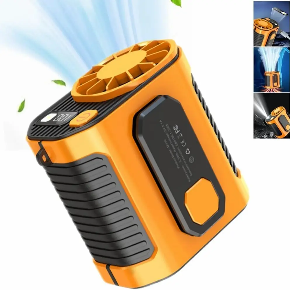 🔥 Rechargeable High-Speed Waist Fan | Power Bank & LED Light