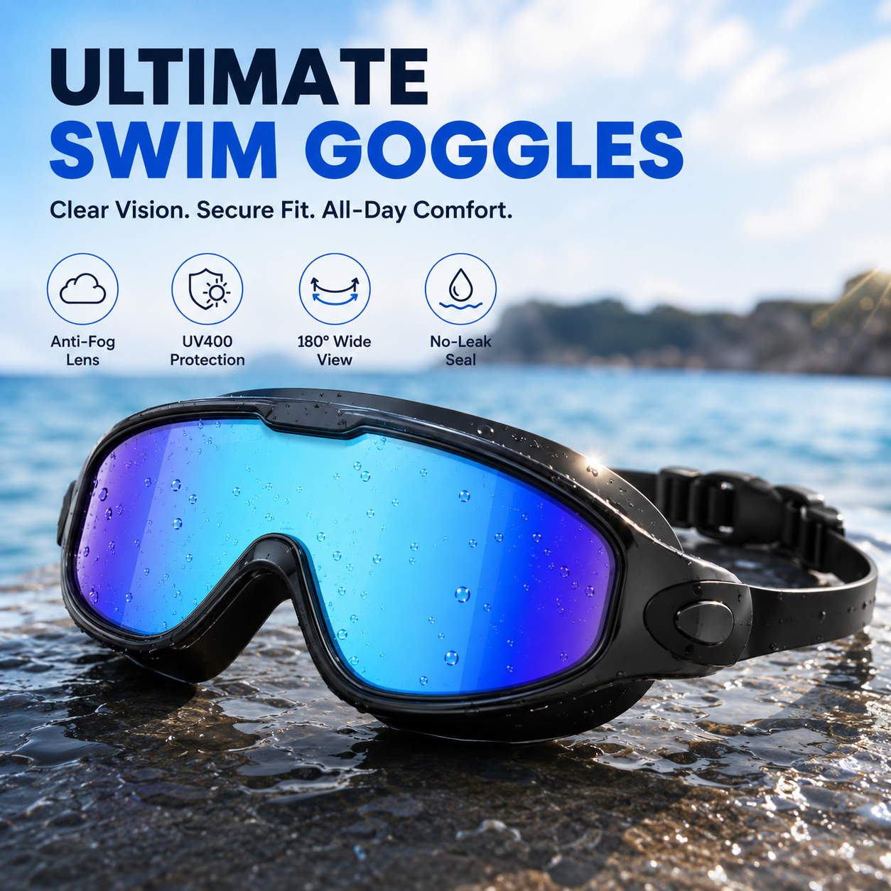 🌊 Anti-Fog UV400 Swim Goggles – No-Leak Wide View Comfort for Adults 🏊‍♂️✨