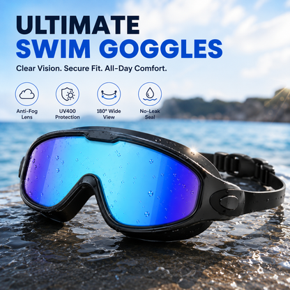 🌊 Anti-Fog UV400 Swim Goggles – No-Leak Wide View Comfort for Adults 🏊‍♂️✨