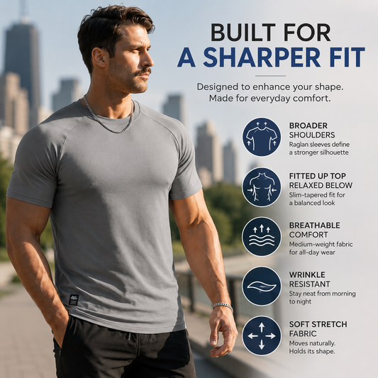 👕 Men Slim-Tapered Raglan T-Shirt Premium Wrinkle-Resistant Breathable Tee ⚡