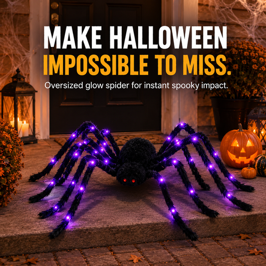 🕷️ Oversized LED Glowing Halloween Giant Plush Spider Prop 🎃