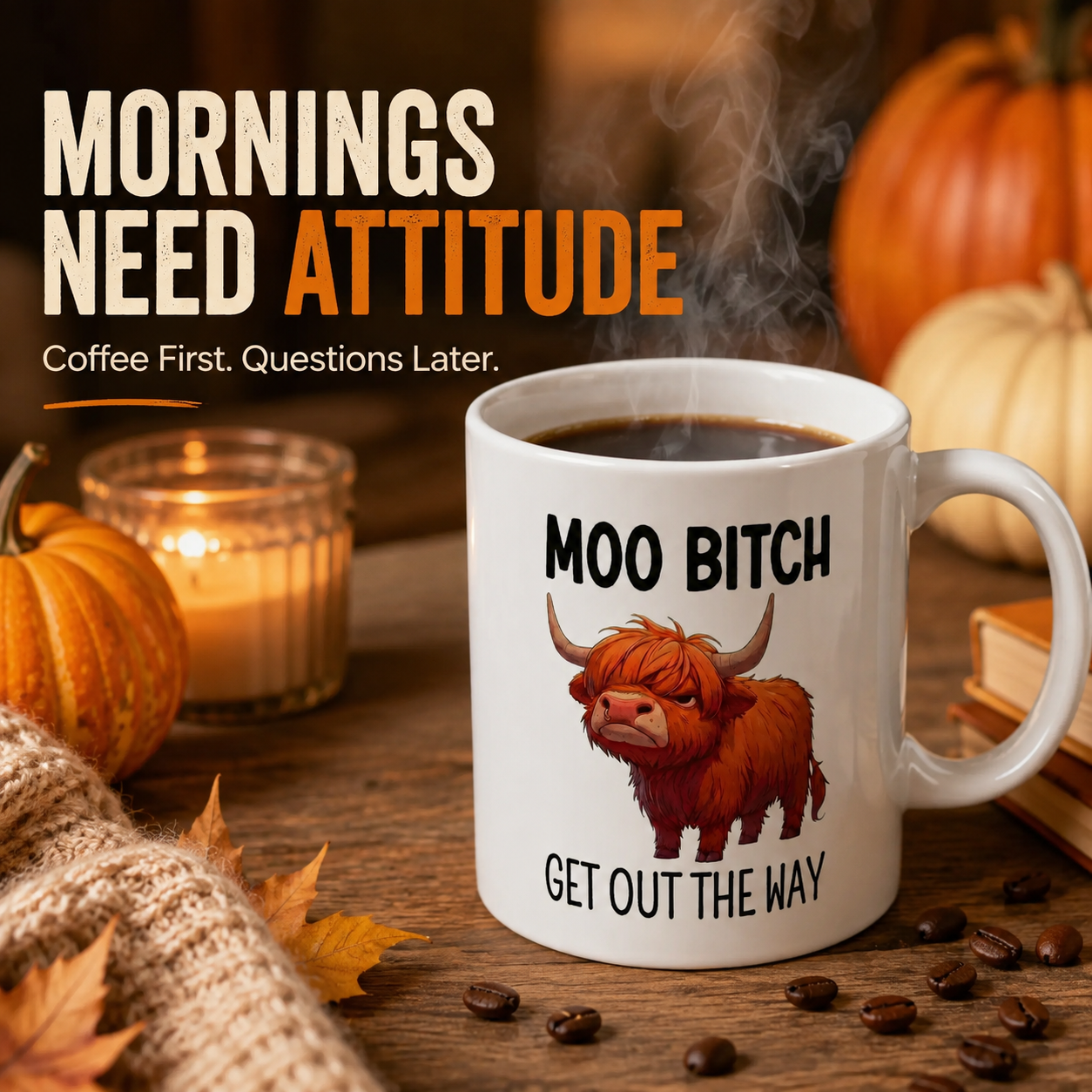 🐮 Sarcastic Highland Cow Coffee Mug – Moo Bitch Novelty Cup ☕