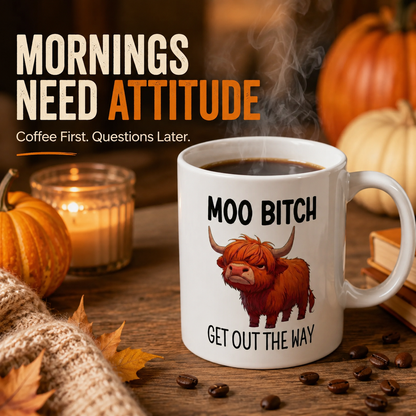 🐮 Sarcastic Highland Cow Coffee Mug – Moo Bitch Novelty Cup ☕