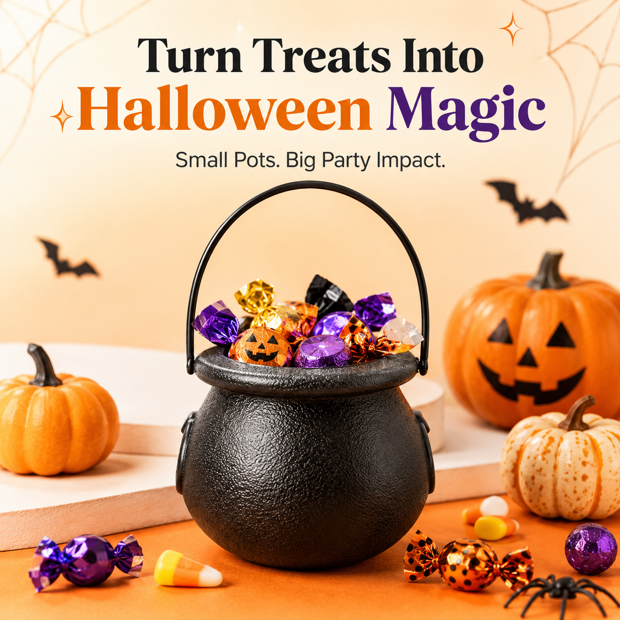 🎃 Mini Black Halloween Cauldron Bucket with Handle Party Favors Candy Holder 🍬