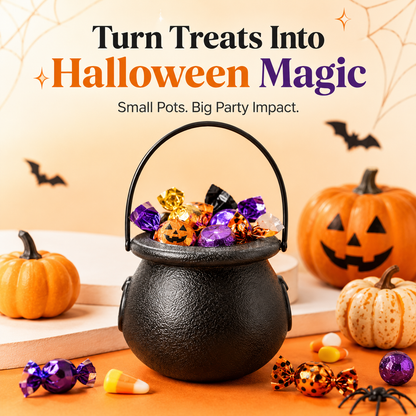 🎃 Mini Black Halloween Cauldron Bucket with Handle Party Favors Candy Holder 🍬