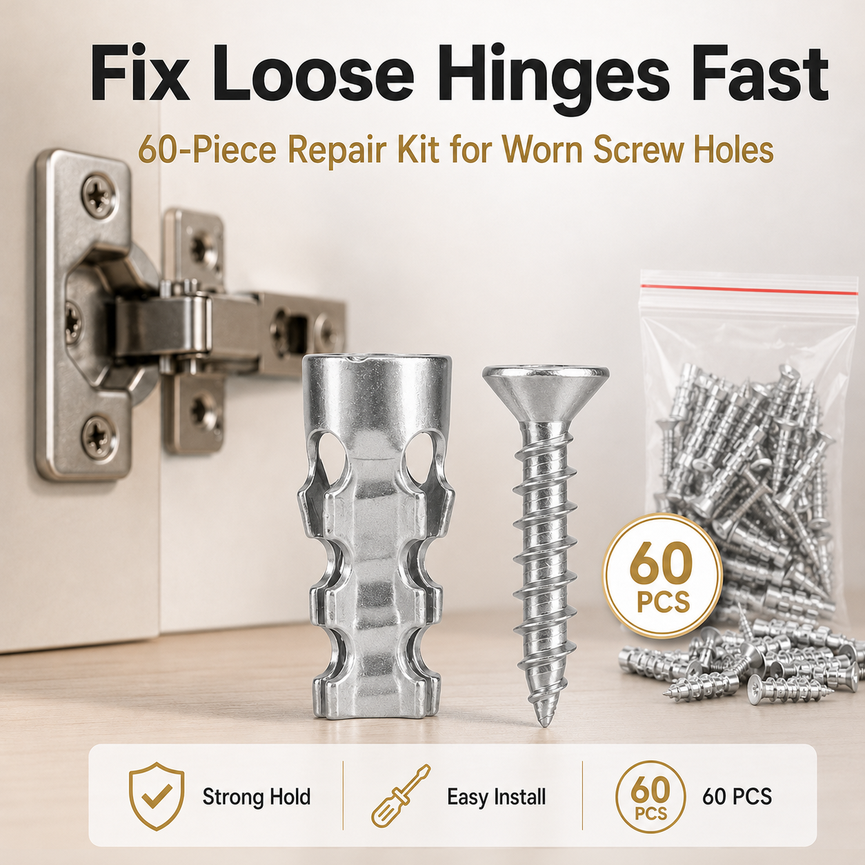 🔩 60Pcs Hinge Repair Kit with Wood Screws 🛠️