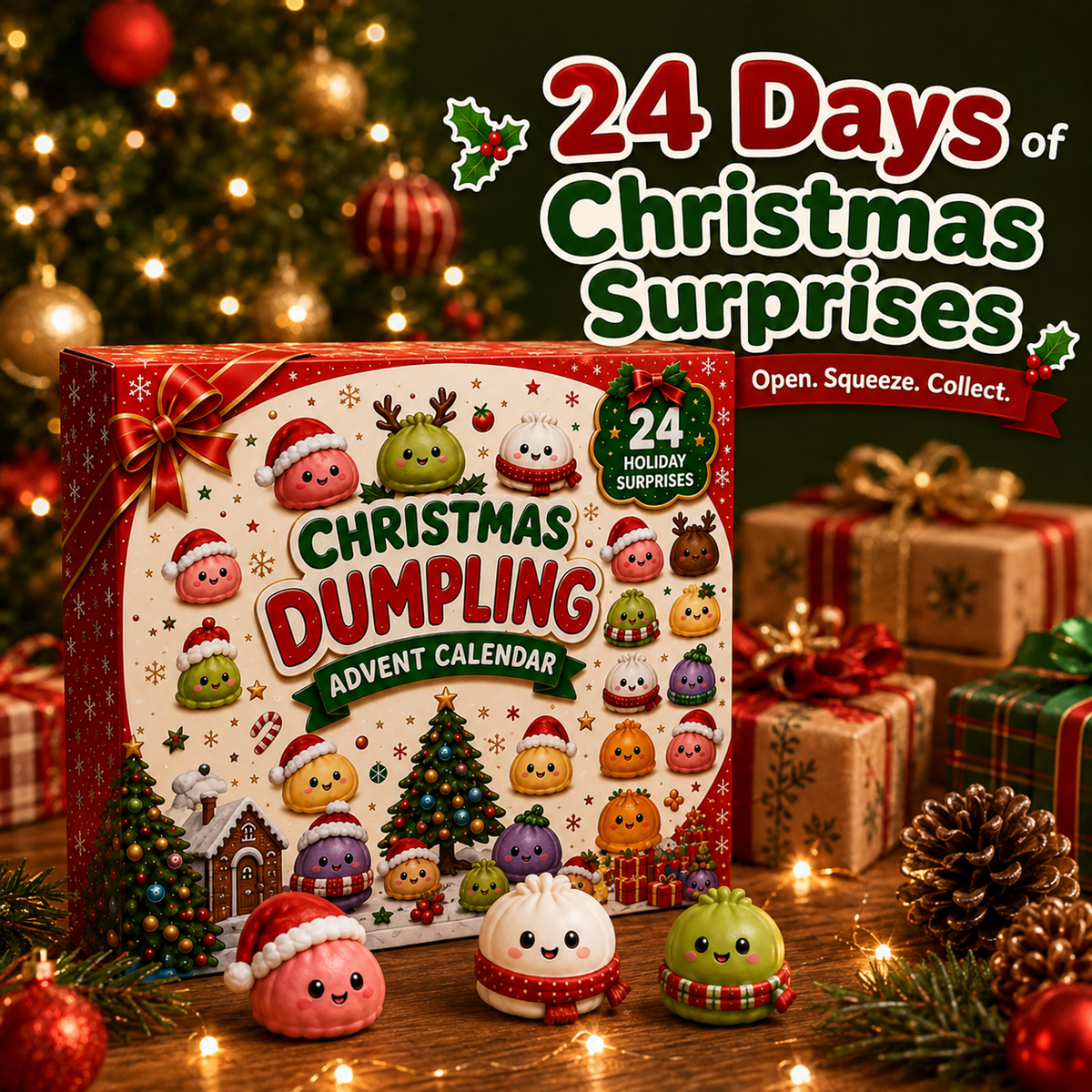 🥟 Christmas Dumpling Squishy Advent Calendar – 24 Days Holiday Toys 🎄