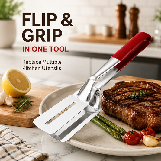 🥩 2-in-1 Stainless Steel Steak Spatula & Food Tongs Clip 🍳