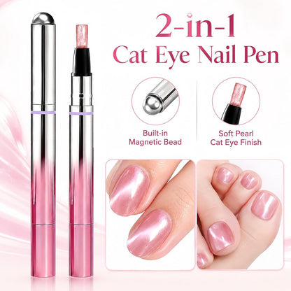 💅 2-in-1 Velvet Cat Eye Gel Nail Pen – Magnetic Shimmer Effect ✨