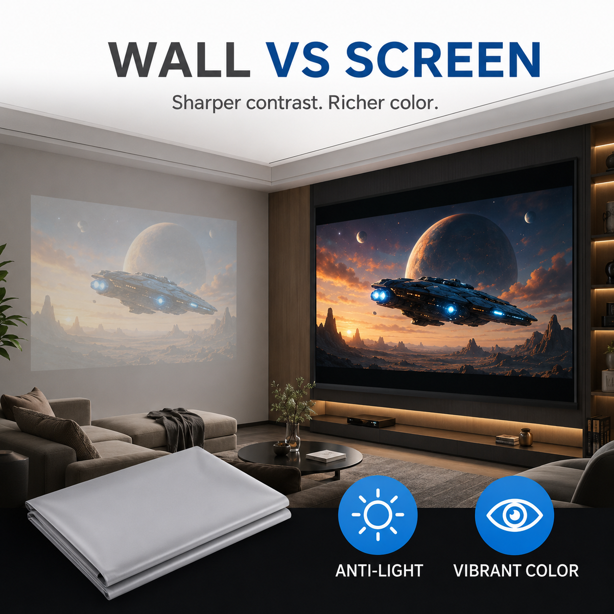 🚀 100" 4K Projector Screen | Anti-Light Foldable Home Theater Cinema Display 🎬