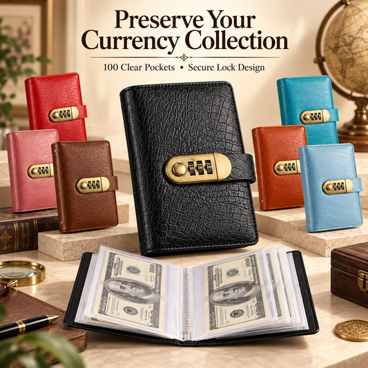 🔐 100-Pocket Banknote Collection Album with Secure Password Lock 💵