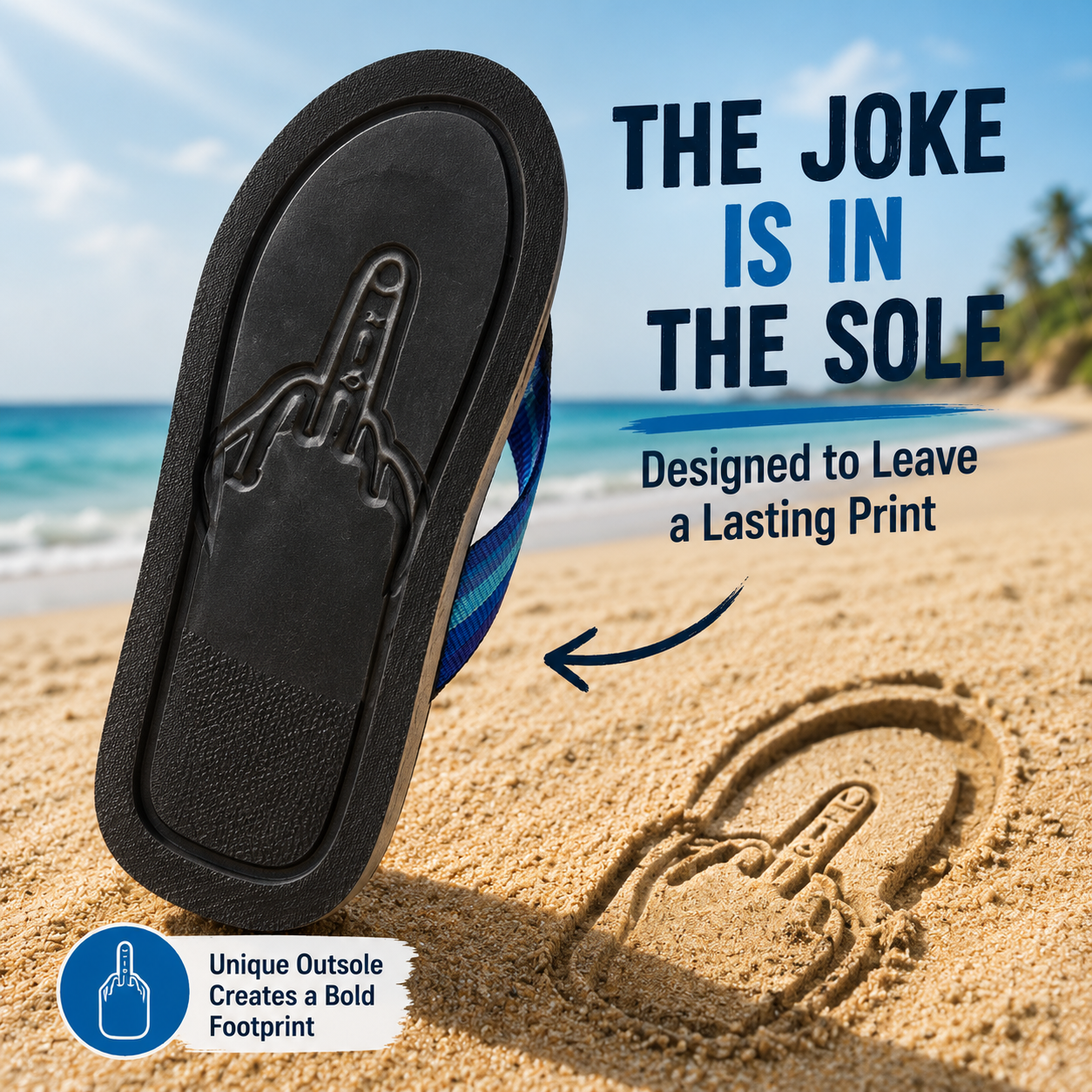 🚨50% OFF 🚨 Epic Beach Prank! Novelty Middle Finger Footprint Flip Flops 🏖️🖕