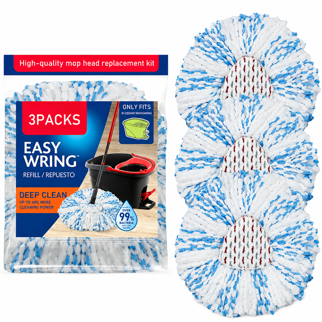 ✨ 3-Pack Spin Mop Head Replacements with Scrub Pads – Washable Microfiber Refills for Deep Cleaning