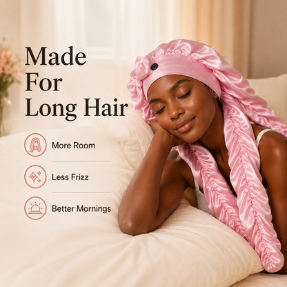 👑 Extra-Long Satin Sleep Bonnet for Braids, Locs & Long Curls – Anti-Frizz Cap ✨