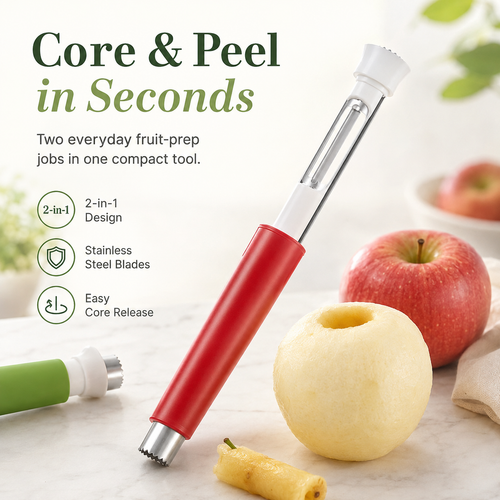 🍎 2-in-1 Stainless Steel Apple & Pear Corer Peeler Kitchen Tool 🍐