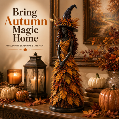 🍂 OOAK Handcrafted Autumn Leaf Magic Witch Figurine 🔮 (Free Shipping on Buy 2)