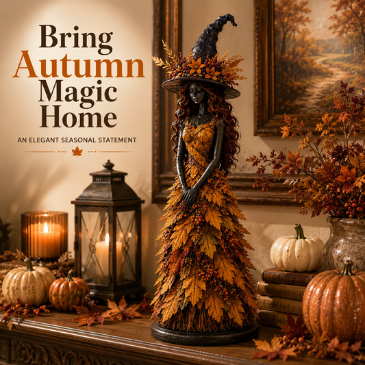 🍂 OOAK Handcrafted Autumn Leaf Magic Witch Figurine 🔮 (Free Shipping on Buy 2)