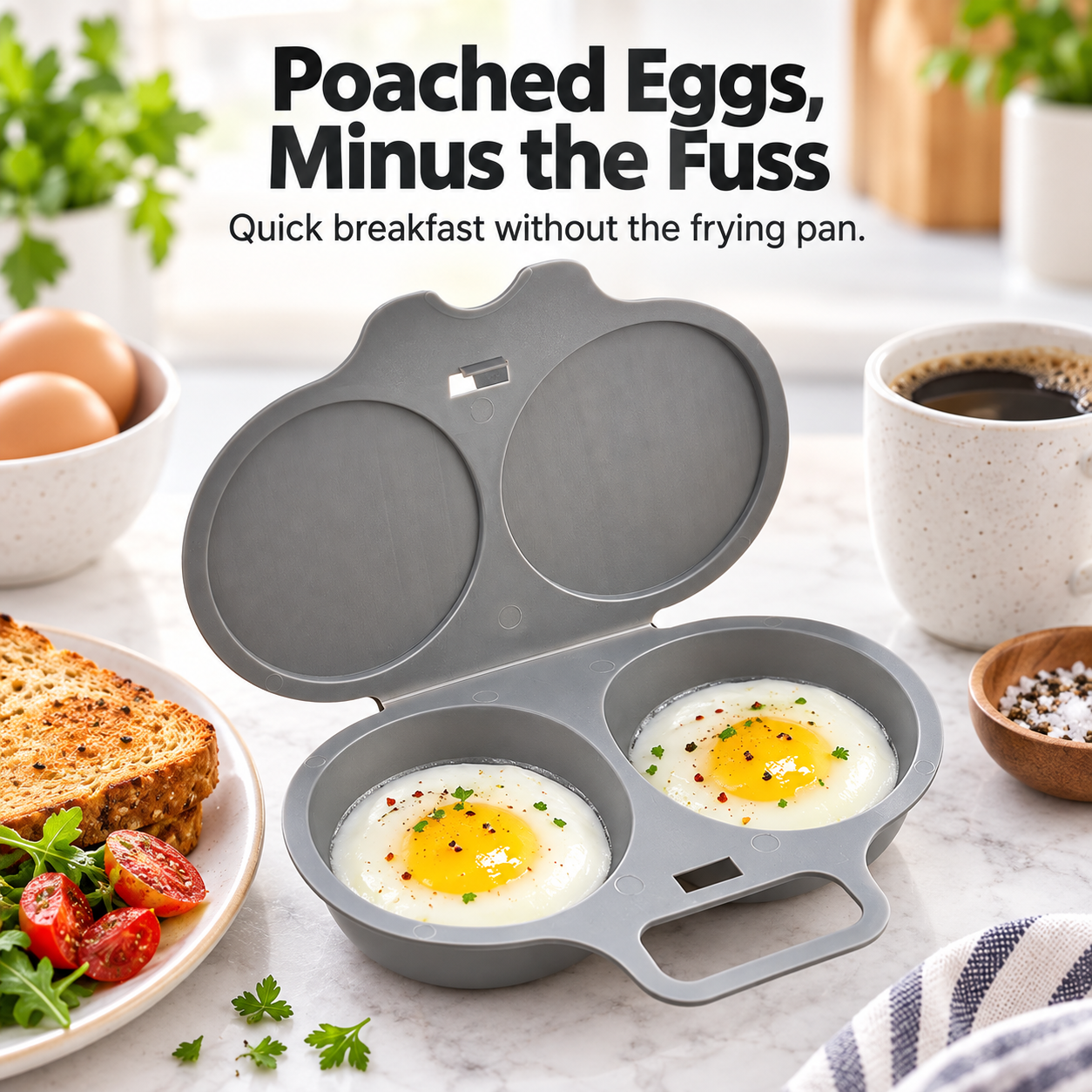🍳 Double-Cavity Microwave Egg Poacher – Nonstick Fast Breakfast Egg Cooker ✨