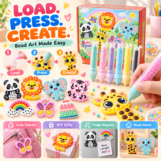 🎨 DIY Bead Pen Craft Activity Kit – Mess-Free Charms & Magnets ✨
