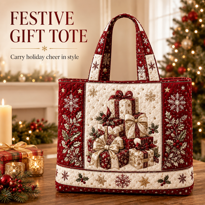 ⚡ LIMITED TIME: 50% OFF 🎄 Quilted Christmas Shoulder Tote Bag – Festive Holiday Shopping Bag 🎁