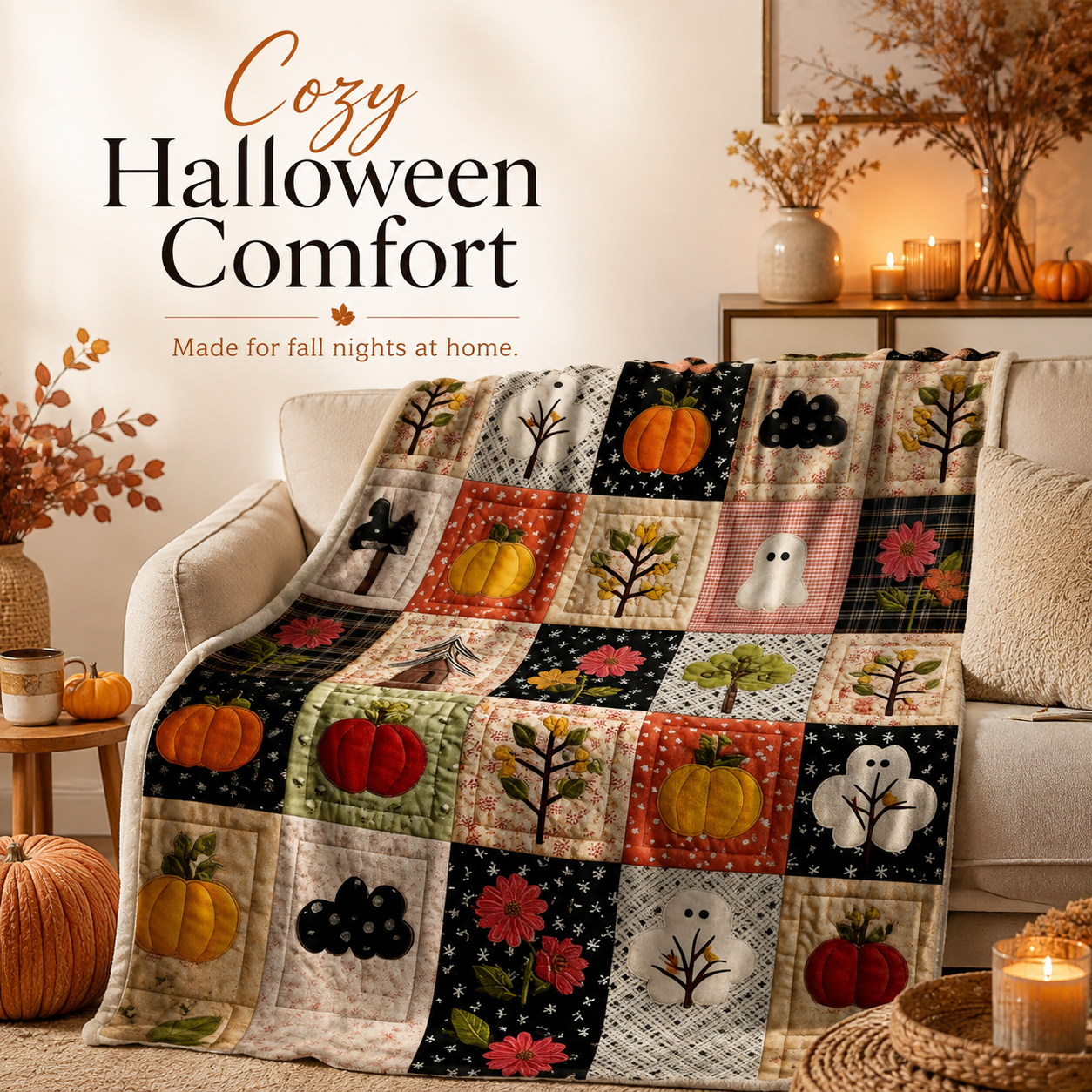 🎃 Halloween Autumn Printed Flannel Throw Blanket for Sofa & Bed 🍂