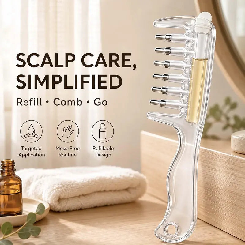✨ 2pcs Refillable Scalp Serum Applicator Comb – Mess-Free Rollerball Hair Oil & Scalp Care Tool