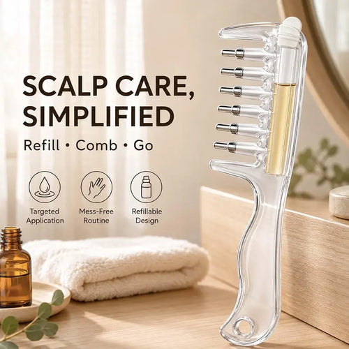 ✨ 2pcs Refillable Scalp Serum Applicator Comb – Mess-Free Rollerball Hair Oil & Scalp Care Tool