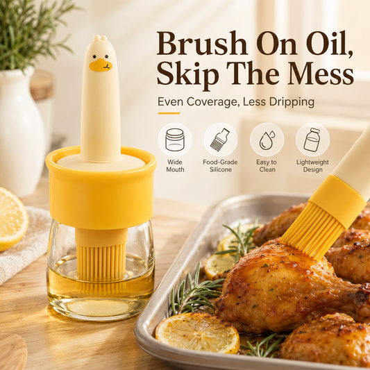 🍳 2 in 1 Glass Oil Bottle Dispenser with Silicone Basting Brush USA Stock 🇺🇸