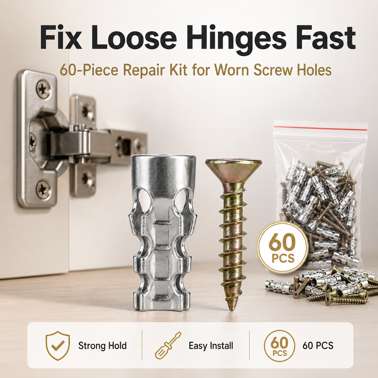 🔩 60Pcs Hinge Repair Kit with Wood Screws 🛠️