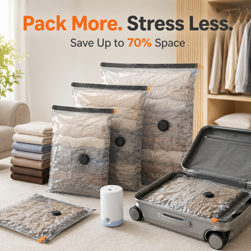 🚀 Wireless Compression Bags with Mini Pump – Save 70% Space 🧳✨