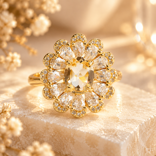 ✨ Natural Citrine Sunflower Ring – A Golden Glow of Elegance
