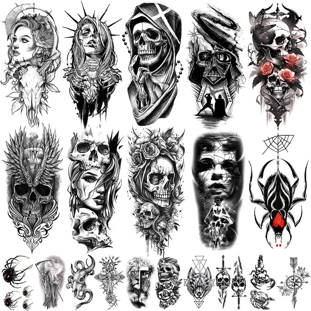 🔥 76 Pcs Tribal Temporary Tattoo Set - Wolf, Lion & Skull | Instant Forearm Sleeve | Zero Pain 🐺✨