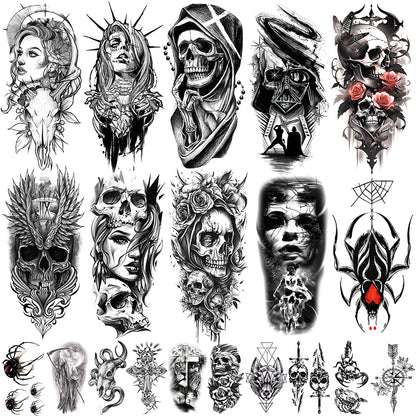 🔥 76 Pcs Tribal Temporary Tattoo Set - Wolf, Lion & Skull | Instant Forearm Sleeve | Zero Pain 🐺✨