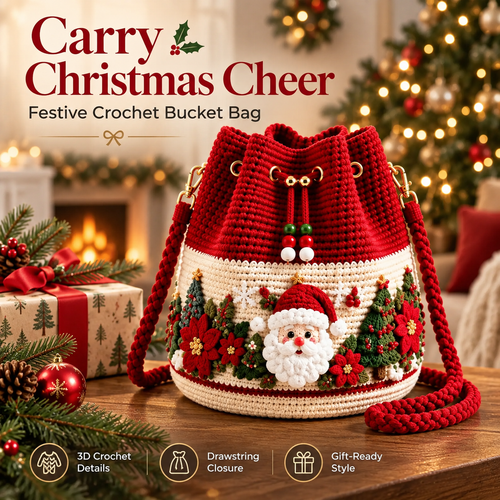 🎄 50% OFF Christmas Crochet Bucket Bag ✨ Festive Crossbody Holiday Purse