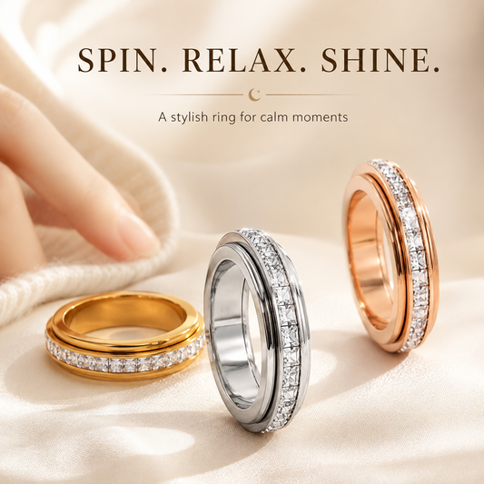 💍 Rotating Anxiety Spinner Ring with Cubic Zirconia & Titanium Steel ✨