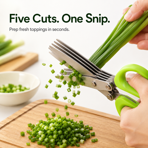 ✂️ 5-Blade Stainless Steel Herb &amp; Scallion Scissors with Cleaning Comb 🌿