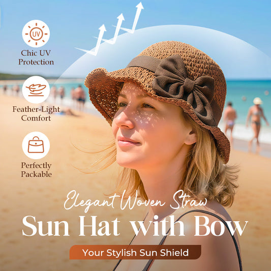 👒New arrival 40% OFF!🏖️Elegant Woven Straw Sun Hat with Bow