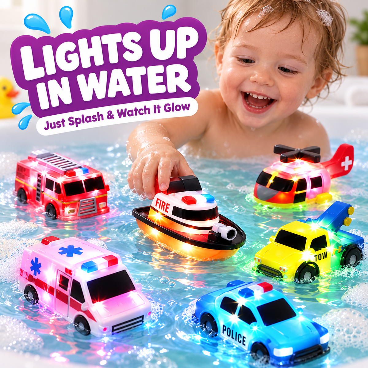 🛁 Water-Activated Light-Up Floating Bath Toys (6 PCS) – Mold-Free Sensory Tub Toys ✨