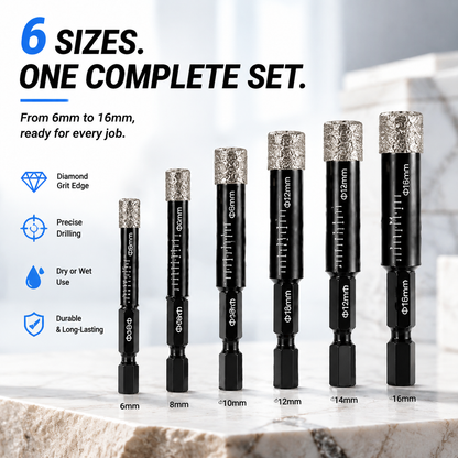 💎 6-Piece Vacuum-Brazed Diamond Drill Bit Set for Tile, Glass & Granite 🛠️