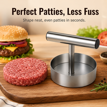 🍔 Stainless Steel Burger Patty Press Set – 85mm T-Handle Meat Mold Maker 🔥