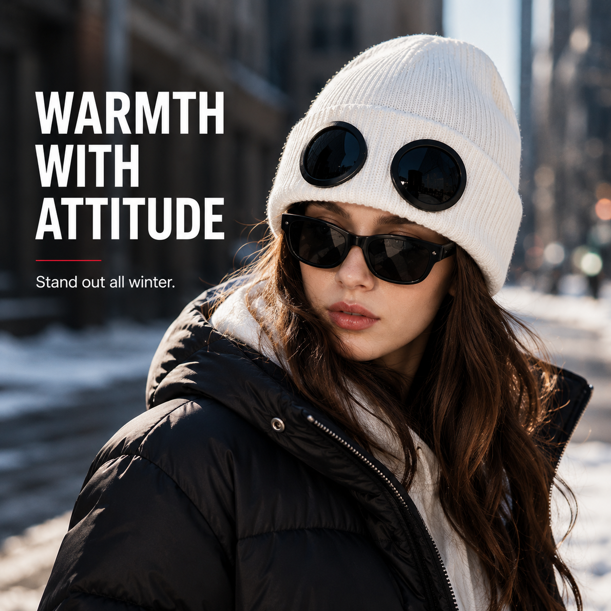 🕶️ Knitted Goggle Beanie Hat with Integrated Dark Lenses Winter Warm Cap ❄️