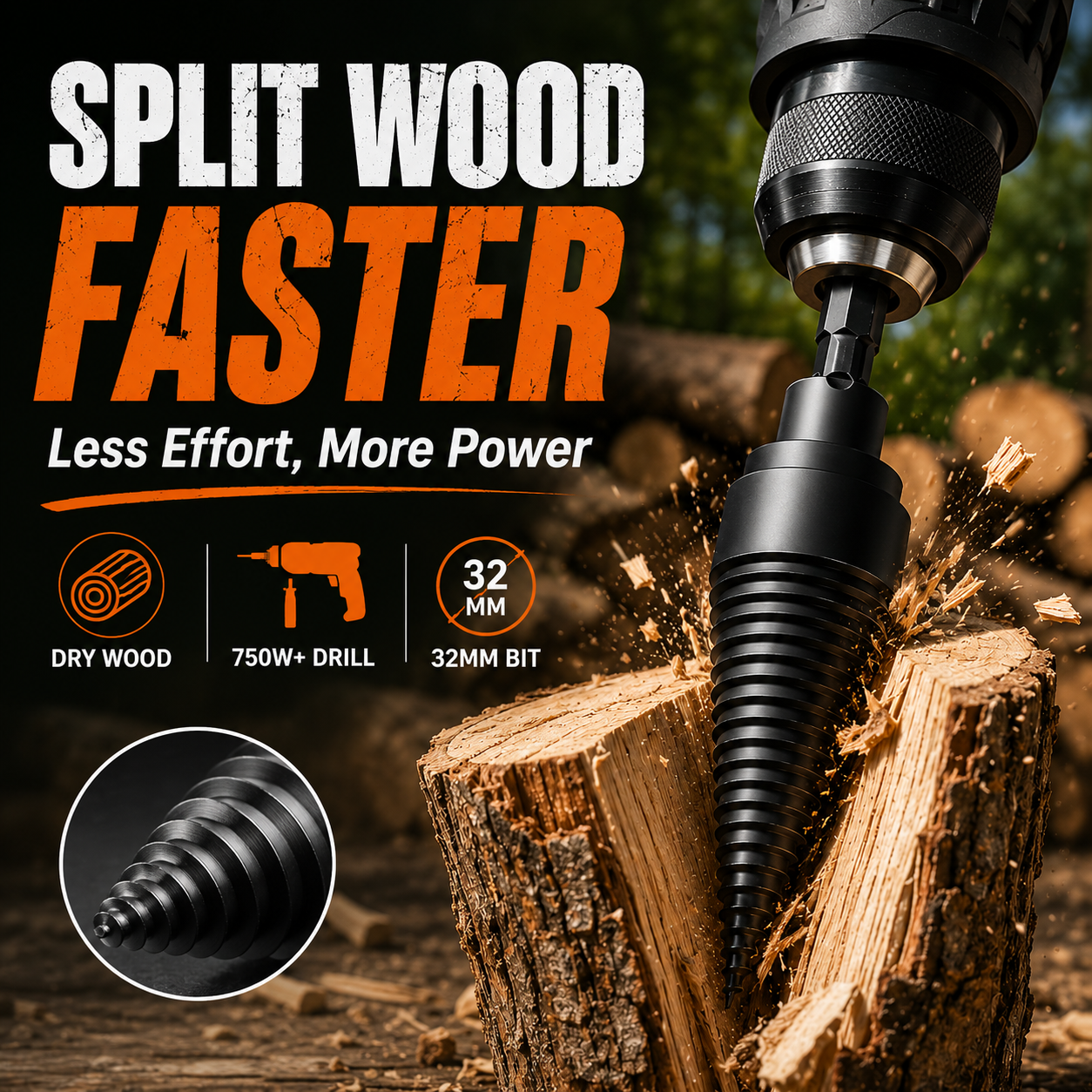 🔥 Heavy-Duty Firewood Splitter Drill Bit Set – Split Logs Faster with Less Effort