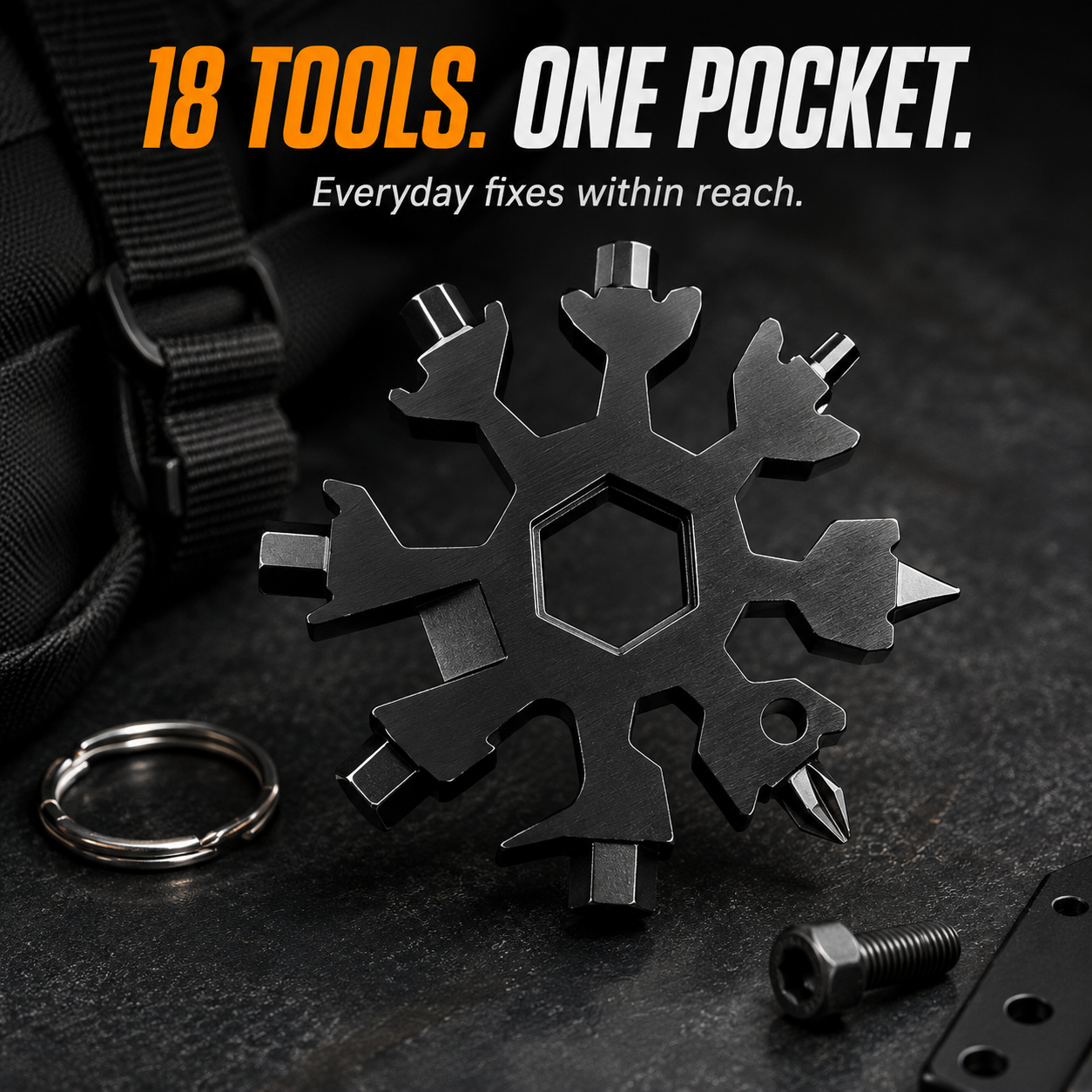 ❄️ 18-in-1 Stainless Steel Snowflake Multitool Keychain 🛠️