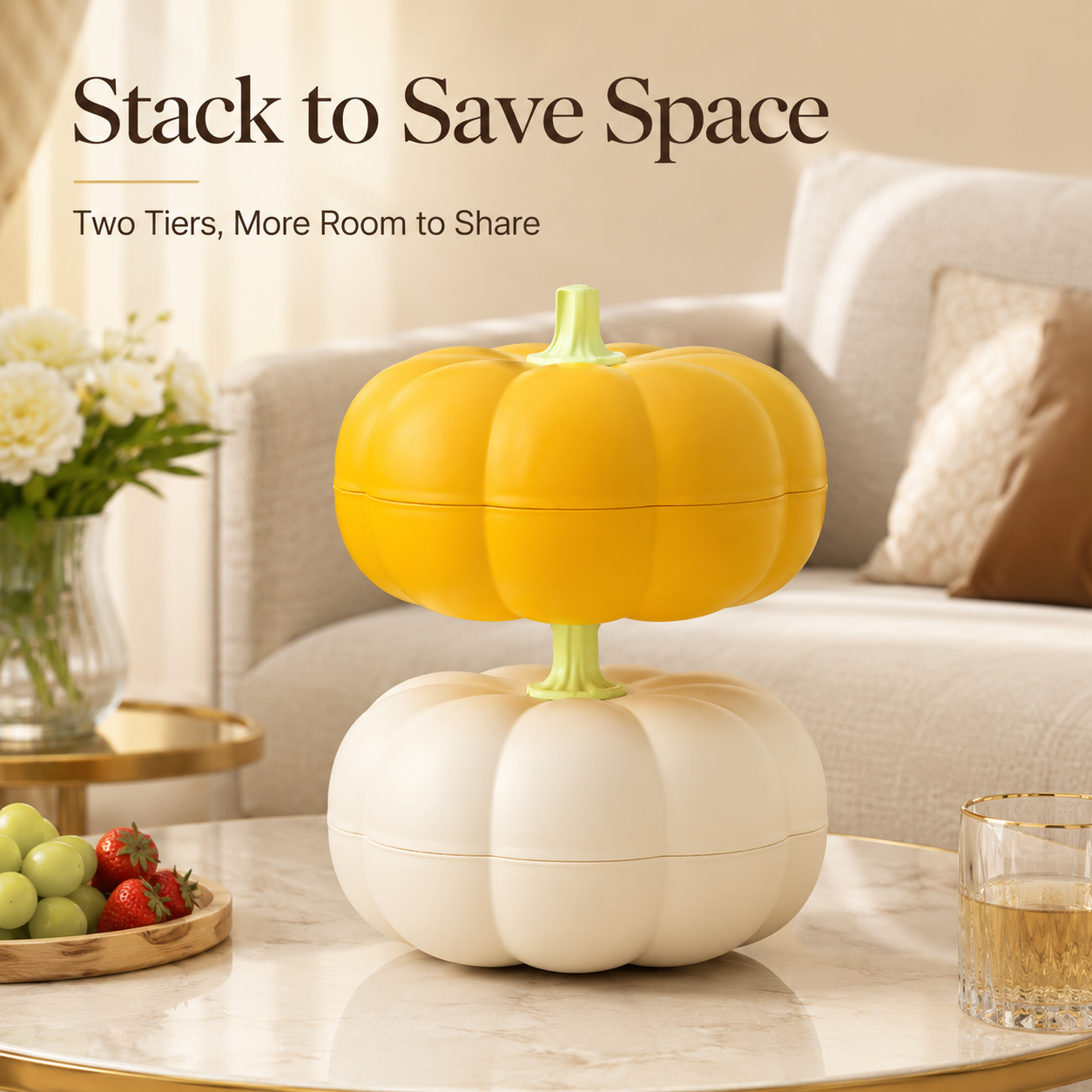 🎃 Pumpkin Shaped Two Tier Divided Snack Box Fruit Candy Storage Organizer 🍱