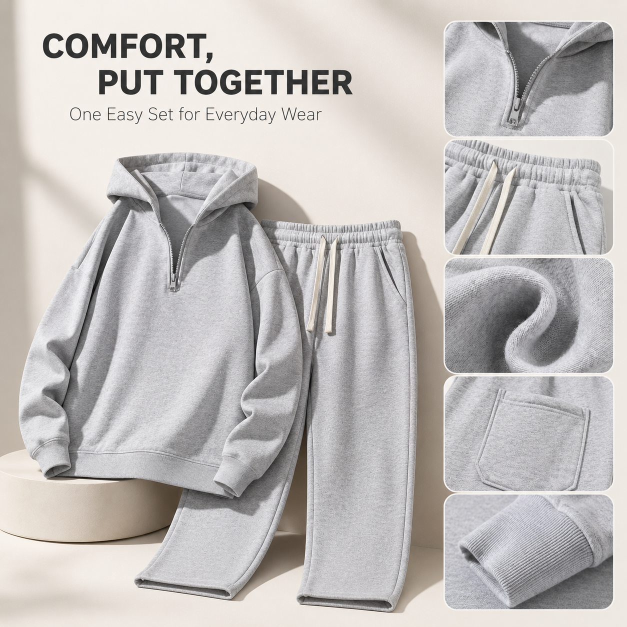 🧥 2-Piece Half-Zip Knit Hoodie & Straight-Leg Sweatpants Lounge Set 👖