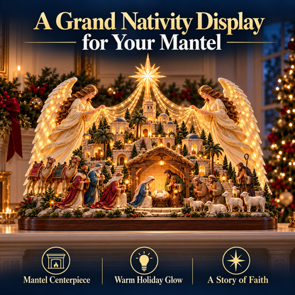 🎄✨ Angels Over Bethlehem™ – Lighted 3D Nativity Mantel Centerpiece with Angel Wings & Star