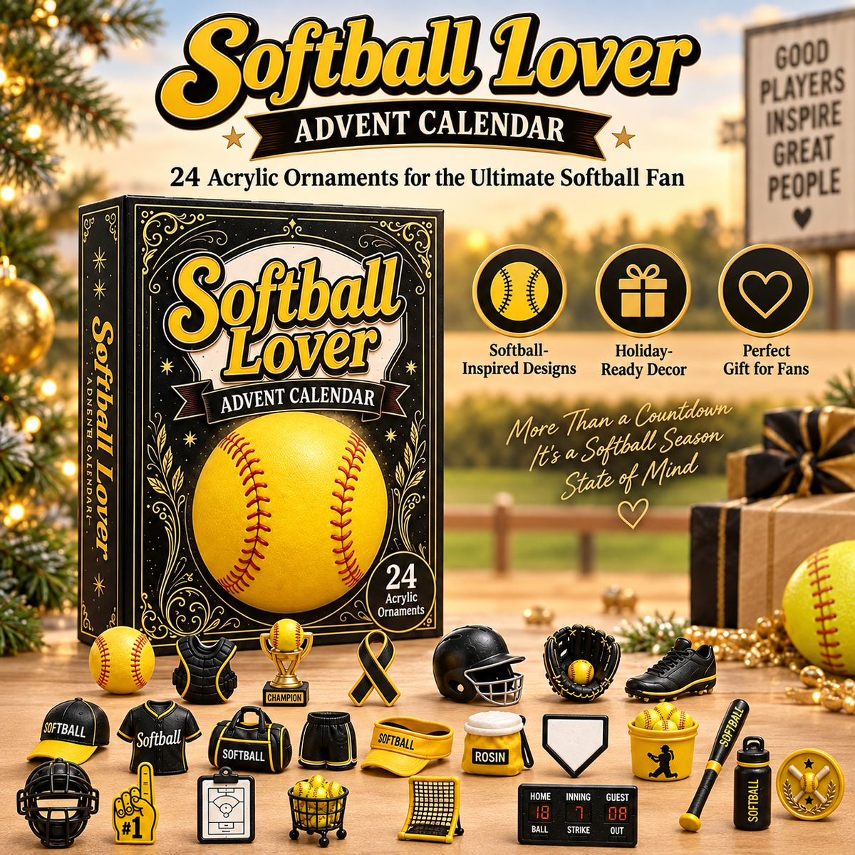 🎄 24 Days of Softball Spirit – Christmas Advent Ornament Calendar