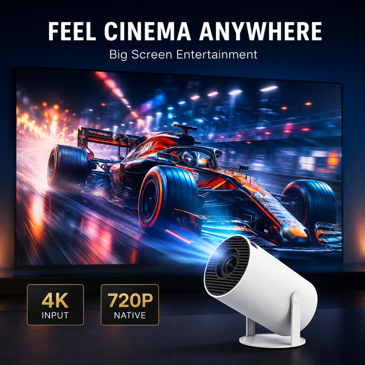 🎬 Smart Mini Portable Projector 180° Rotation 4K Supported WiFi 6 Bluetooth 5.0 🍿