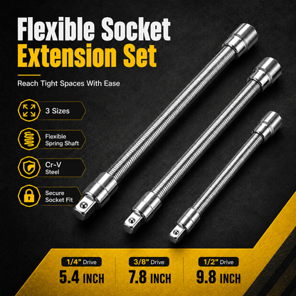 🔧 3-Piece Flexible Socket Extension Set – Reach Tight Bolts Faster