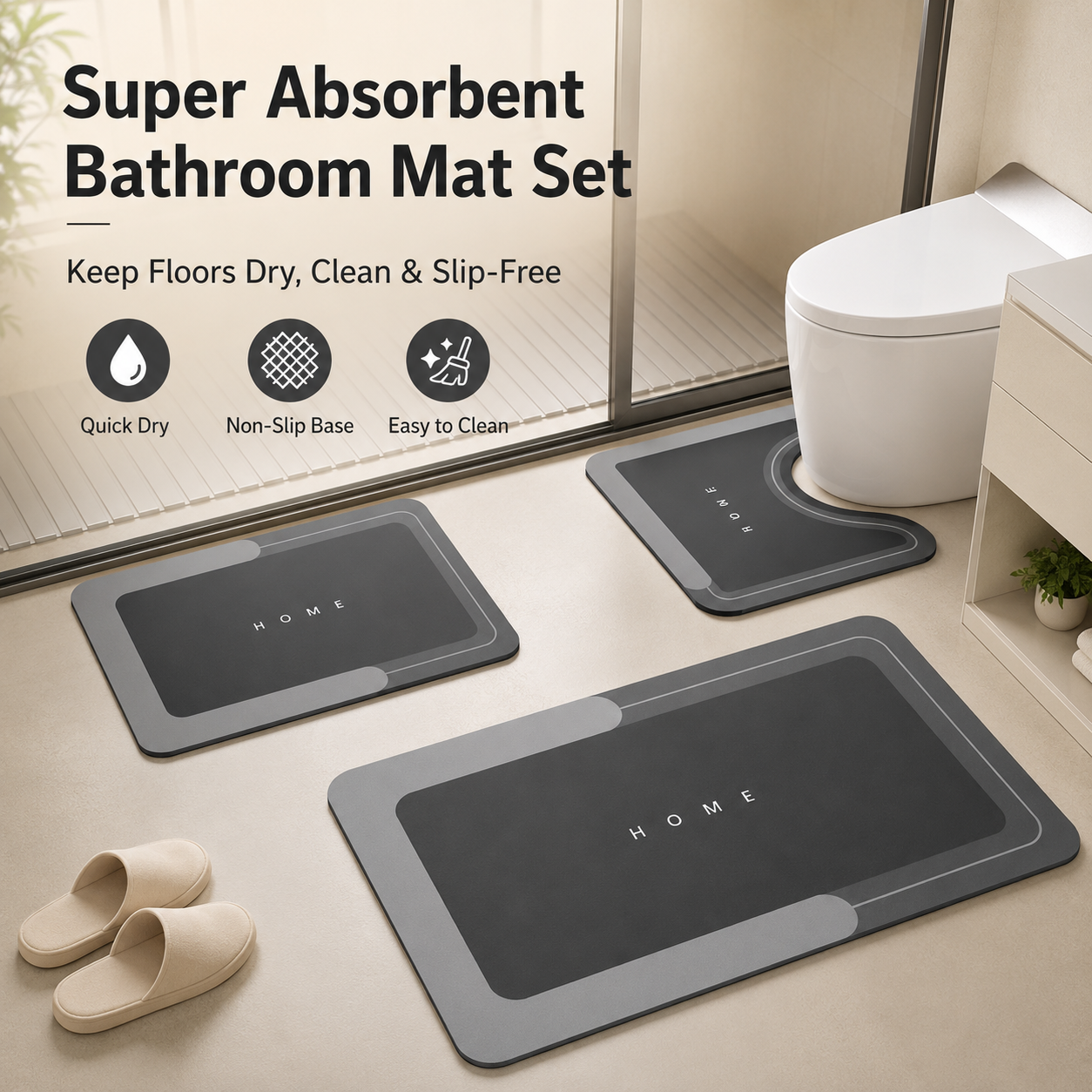 🧼Quick-Dry 3-Piece Bathroom Mat Set